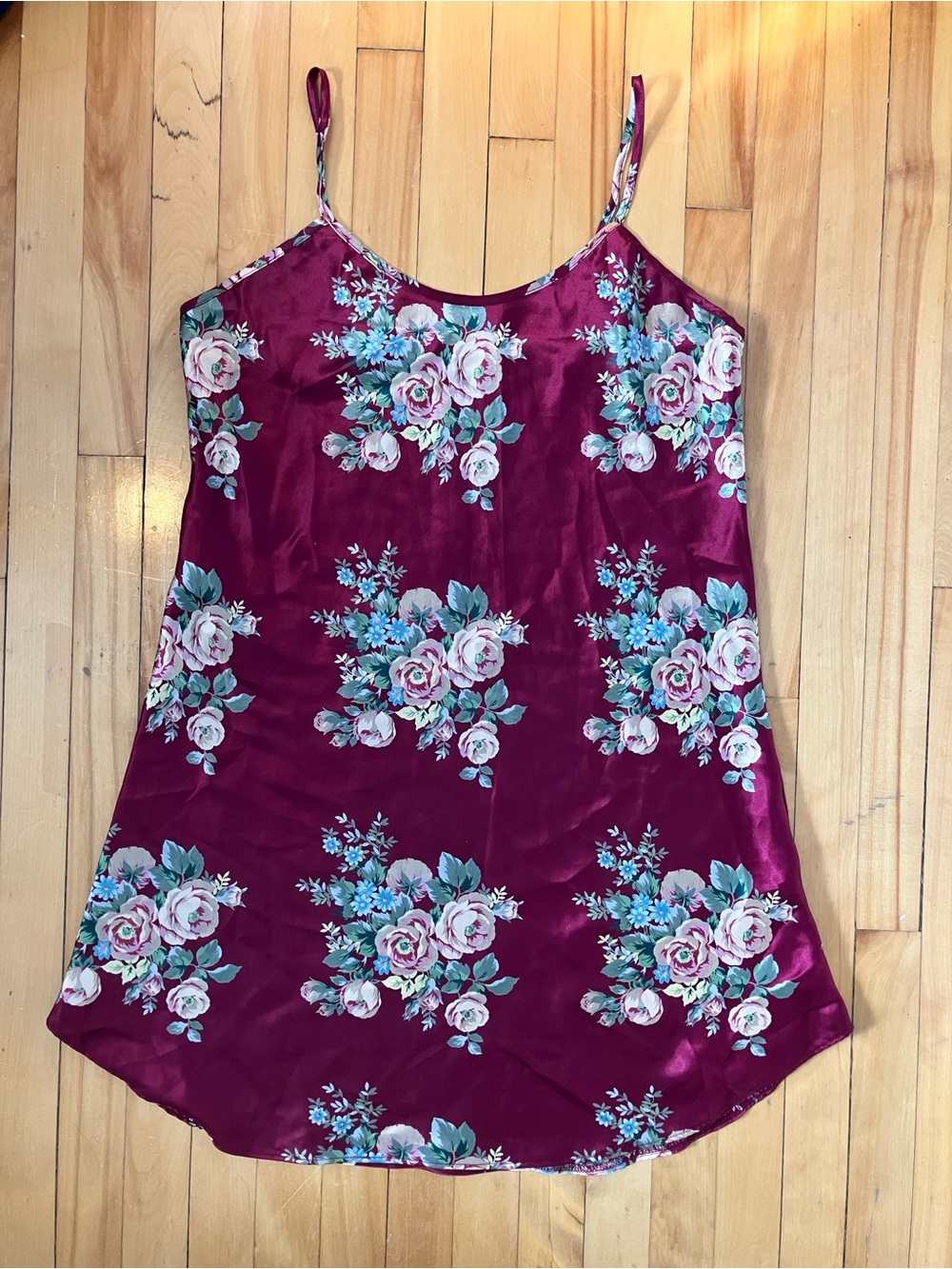 Women's Floral Satin Cami long tank top - Burgundy